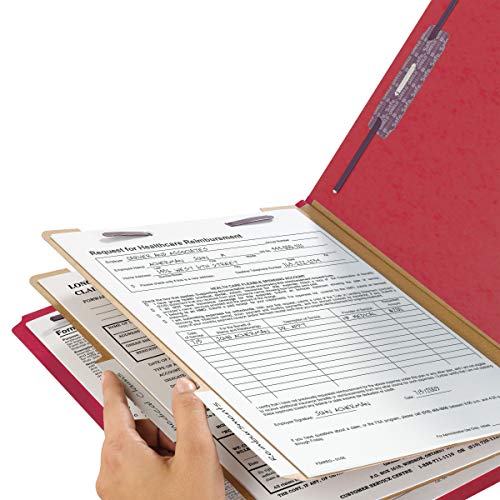 Smead Pressboard Classification File Folder with SafeSHIELD Fasteners, 2 Dividers, 2" Expansion, Letter Size, Bright Red, 10 per Box (14031) - Image 3