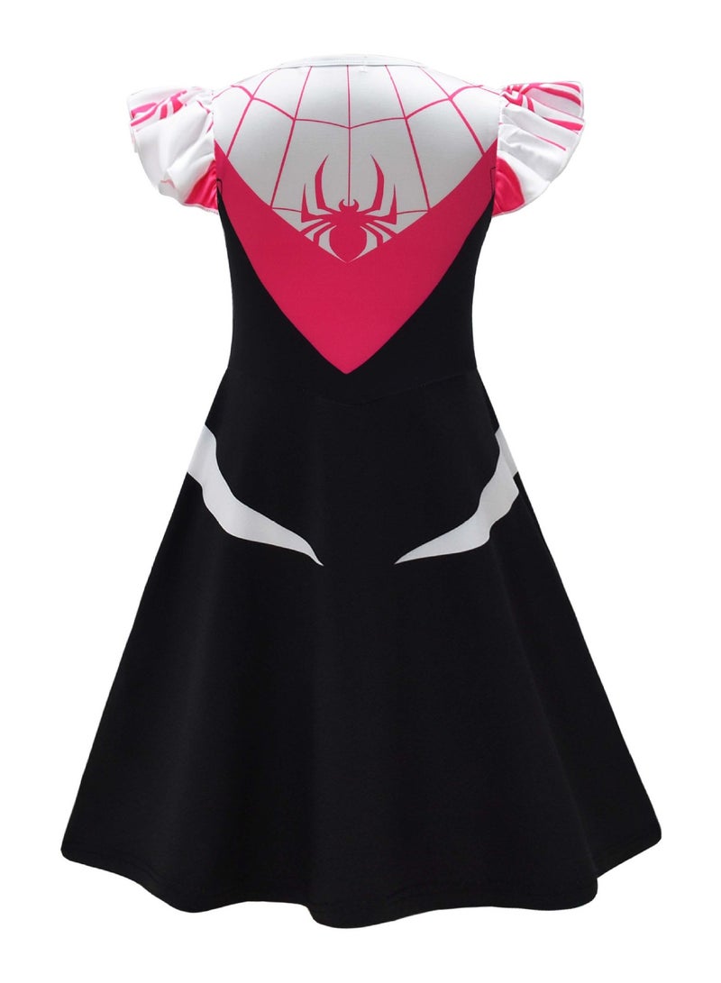 general Summer cartoon Spider-Man print costume print Children's flying sleeve dress meets the travel requirements and can be used as cosplay party clothing - Image 3