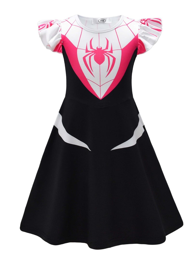 general Summer cartoon Spider-Man print costume print Children's flying sleeve dress meets the travel requirements and can be used as cosplay party clothing - Image 1