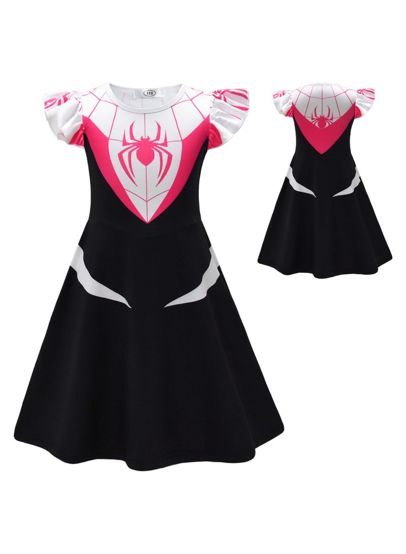 general Summer cartoon Spider-Man print costume print Children's flying sleeve dress meets the travel requirements and can be used as cosplay party clothing - Image 2