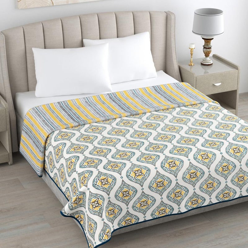 haus & kinder haus kinder TC 144 100 Cotton Reversible Dohar Double Bed AC Blanket Quilt for Summers Winter Soft Lightweight Comforter 92 X 82 Inches Blue Yellow