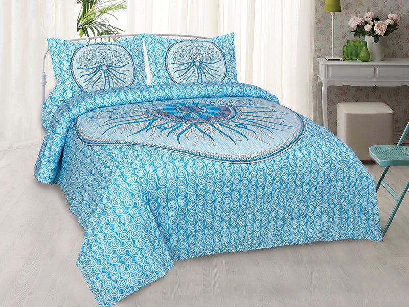 Braise Premium 100% Pure Twil Cotton | Double Bedsheet | King Size 100 x 108 inch with 2 Pillow Covers (Blue) - Image 4