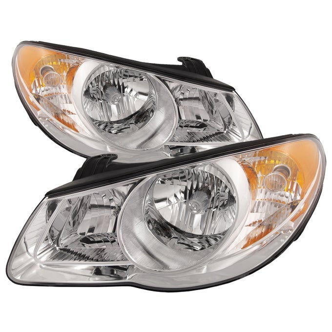 Chrome Housing Halogen Headlights Compatible With Hyundai Elantra 20072010 4 Door Sedan Includes Left Driver And Right Passenger Side Headlamps