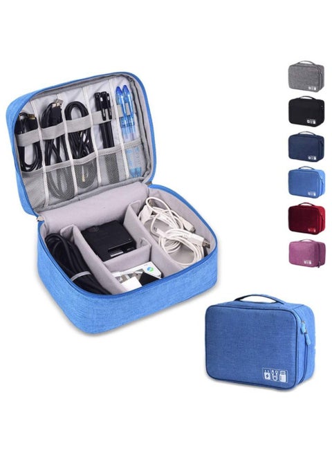 Electronics Organizer Waterproof Carrying Case - Universal Travel Digital Accessories Storage Bag for Portable Charger, Cables, Earphone, Ipad Mini, iPhone, Cord, with Dividers - Sky Blue