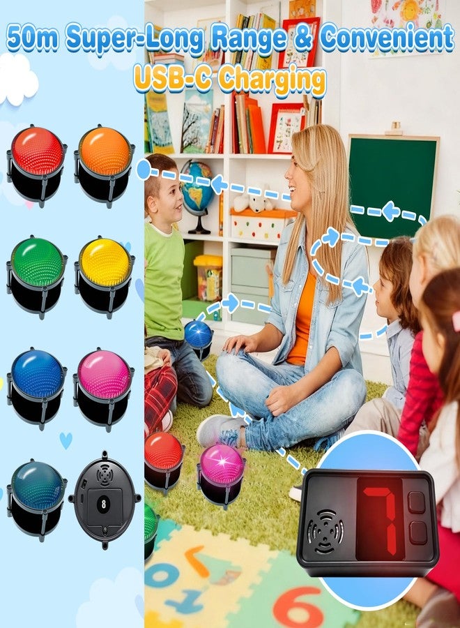Yerba Mate 50m Answer Classroom Buzzers Light Up Game Buzzer System, Displays The Winning Player Loud, Console Displays First Buzz, Rechargeable Buzzers Great for Trivia Games, Family Feud, Jeopardy (8) - Image 3
