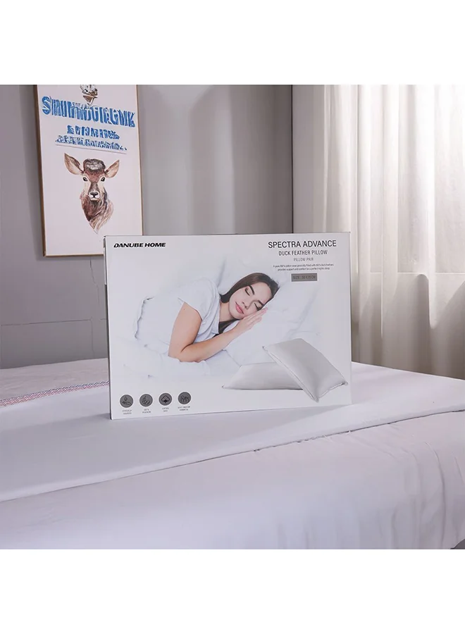 DANUBE HOME Danube Home Spectra Advanced Duck Feather Pillow 2Pcs Set 50x70cm White | Cotton/Duck Feather Pillow | Extra Soft Comfortable Sleeping Pillows For Bedroom