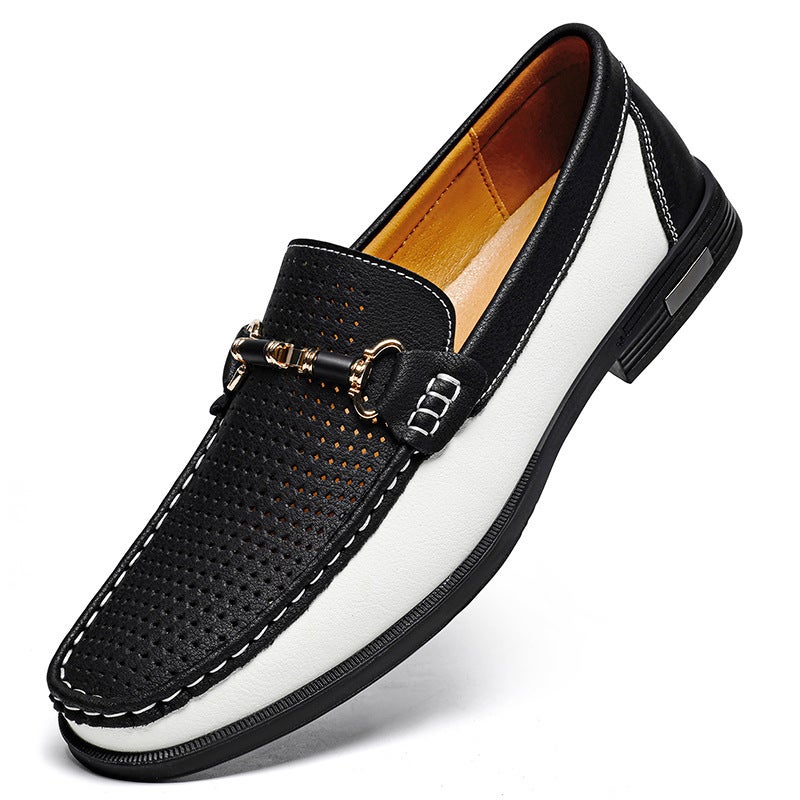 Men'S Genuine Leather Large Size 47 Soft-Soled Beanie Shoes 46 Versatile Leather Shoes 45 Perforated Driving Shoes Youth Fashion Loafers - Image 5