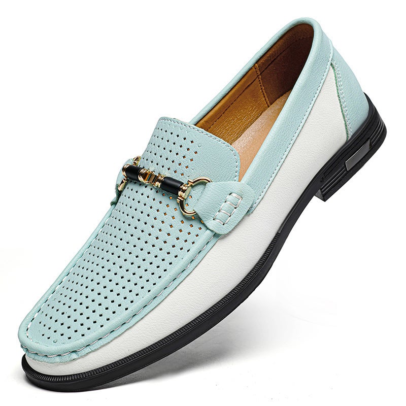 Men'S Genuine Leather Large Size 47 Soft-Soled Beanie Shoes 46 Versatile Leather Shoes 45 Perforated Driving Shoes Youth Fashion Loafers - Image 1