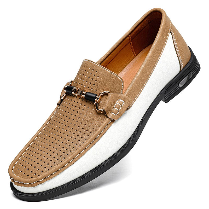 Men'S Genuine Leather Large Size 47 Soft-Soled Beanie Shoes 46 Versatile Leather Shoes 45 Perforated Driving Shoes Youth Fashion Loafers - Image 3