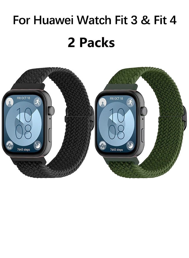 Beauenty 2 Packs Suitable for Huawei Watch Fit 3  Huawei Watch Fit 4 Adjustable Woven Nylon Strap（Green, Black) - Image 1