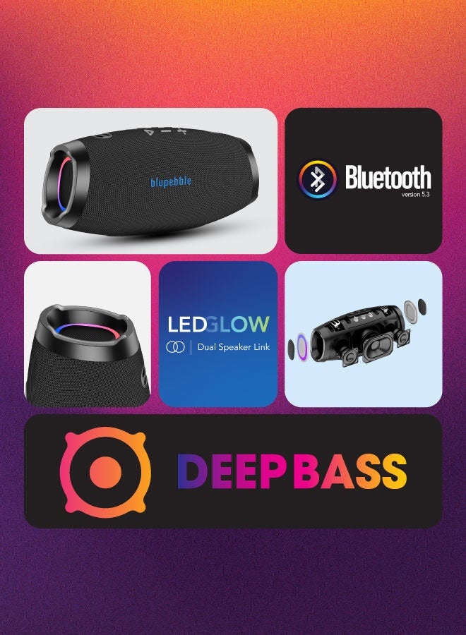 blupebble مكبر صوت بلوتوث محمول ThunderSpark 100W | بلوتوث 5.3 | مكبر صوت حفلات بجهير عميق | مقاوم للماء IPX5 | بطارية 6000mAh | اقتران مزدوج TWS | شحن لاسلكي | دعم TF/USB | مكبر صوت لاسلكي خارجي - Image 5