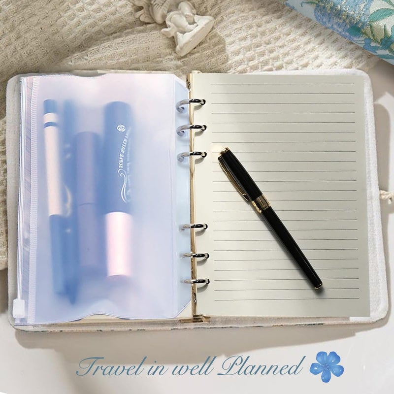 ipoul A5 Binder, 6 Ring Binder, Refillable Notebook, Embroidery Journal, Budget Binder, Lined Notebook, Ruled Paper, Gift for Women, Planner Binder, Black Fabric, Magnolia Flower, Gift for Grandma - Image 5