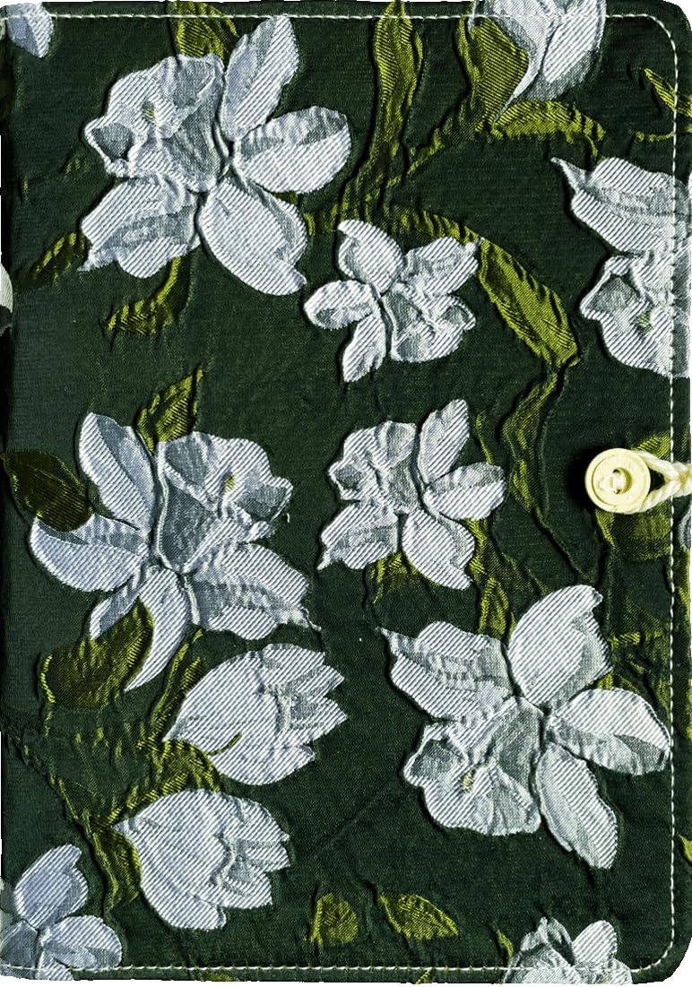 ipoul A5 Binder, 6 Ring Binder, Refillable Notebook, Embroidery Journal, Budget Binder, Lined Notebook, Ruled Paper, Gift for Women, Planner Binder, Black Fabric, Magnolia Flower, Gift for Grandma - Image 1