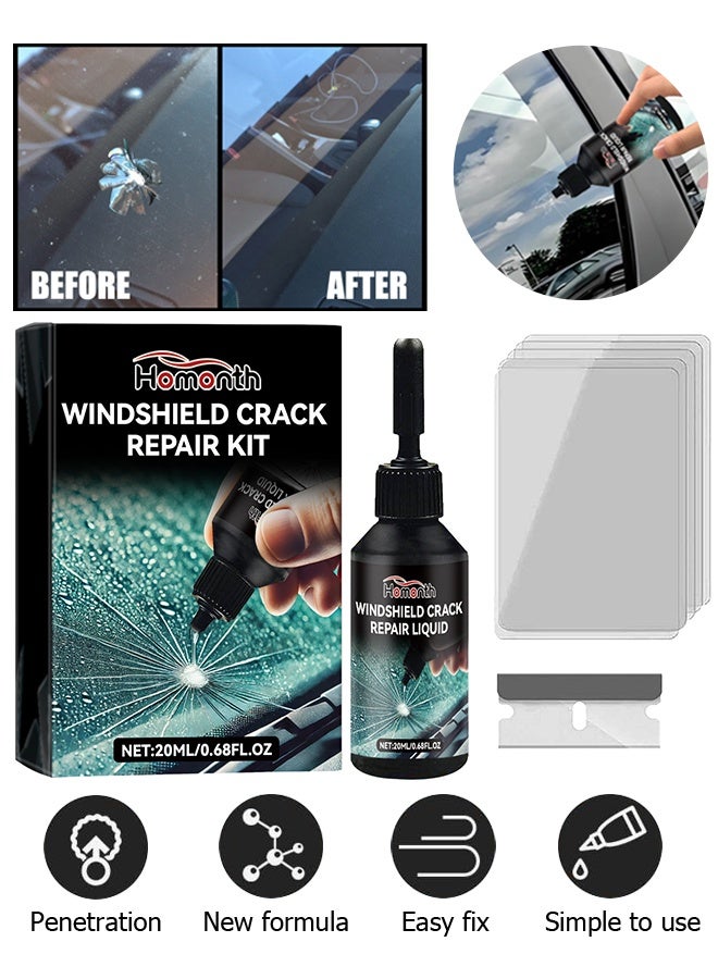 الشهر طقم إصلاح الزجاج الأمامي - أطقم إصلاح الزجاج المتصدع DIY - للاصق إصلاح الشقوق الزجاجية - طقم إصلاح رقاقة الزجاج الأمامي - إصلاح سريع لسائل إصلاح الزجاج - 20 مل - Image 1