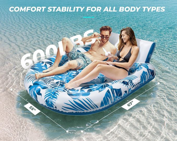 JCLEAL Pool Floats Adult 2 Person Inflatable Tanning Pool Lounger Extra Large River Rafts Heavy Duty Water Floaties Chair Lounge Recliner with Cupholder Backrest Handles for Swimming Toys Party Lake Ocean - Image 3