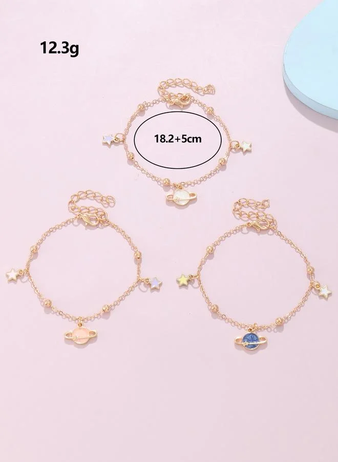 Take Two  Pack of 3 - Gold Tone Planet and Star Charm Bracelet for Women | Best Price UAE