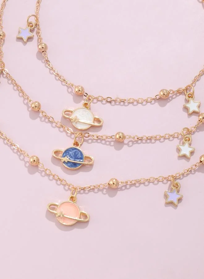 Take Two  Pack of 3 - Gold Tone Planet and Star Charm Bracelet for Women | Best Price UAE
