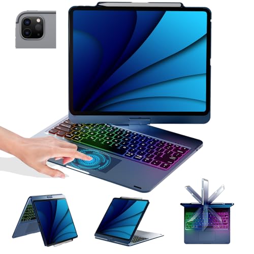 BABG Keyboard Case for iPad Air 13 inch(M3/M2)&iPad Pro 13(M5/M4),iPad Pro 12.9(6th/5th /4th/3rd Gen) Case with Keyboard,360° Rotatable,Toupad,Backlits,Pencil Charging-Navy Blue - Image 1