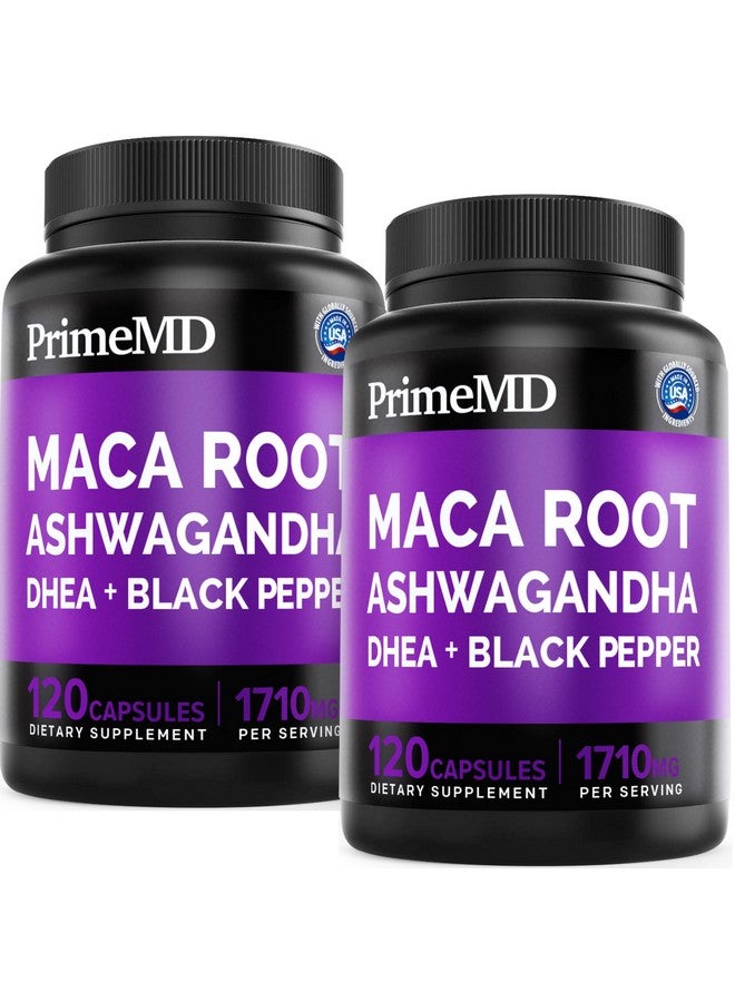 PrimeMD 6-in-1 Organic Maca Root Ashwagandha Capsules 1710mg with DHEA and Black Pepper Fruit Extract for Women and Men - Black Maca Supplement for Stamina, Bone and Mood Support Supplement, 120ct (Pack of 2) - Image 1
