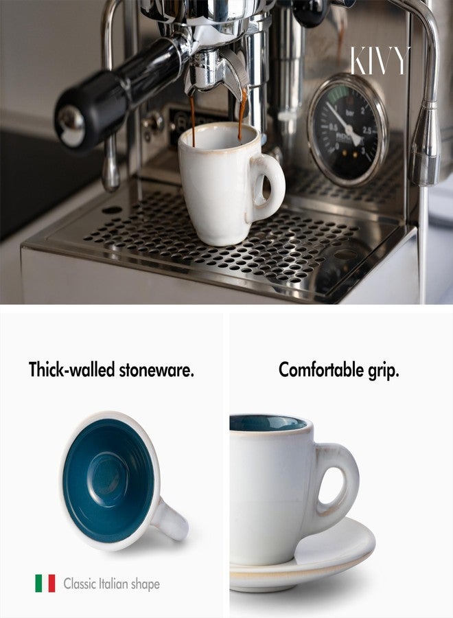 KIVY 3 oz Espresso cups set of 4 - Thick walled stoneware espresso cup set - Italian style espresso cups and saucers - Expresso shots cup - Small coffee mugs and saucers - Blue - Image 2
