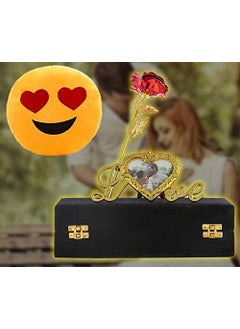 INTERNATIONAL GIFT INTERNATIONAL GIFT Red Rose Flower 25 cm with Photo Frame Love Stand with Luxury Black Gift Box Packing with Emoji Heart Smiley PillowCushions 