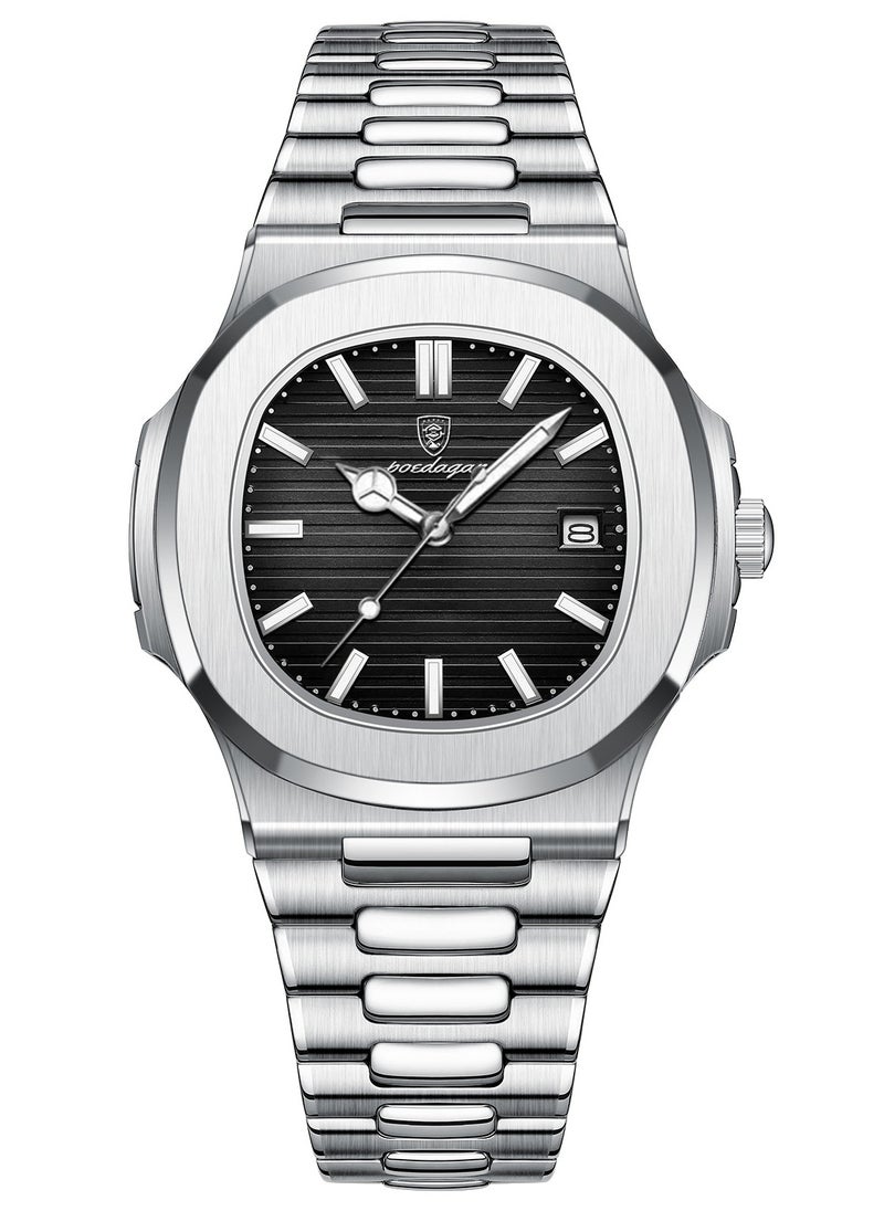 POEDAGAR Men Quartz Movement Watch,Waterproof Luminous Men's Watch, Stainless Steel Strap Business Watches  - Image 1