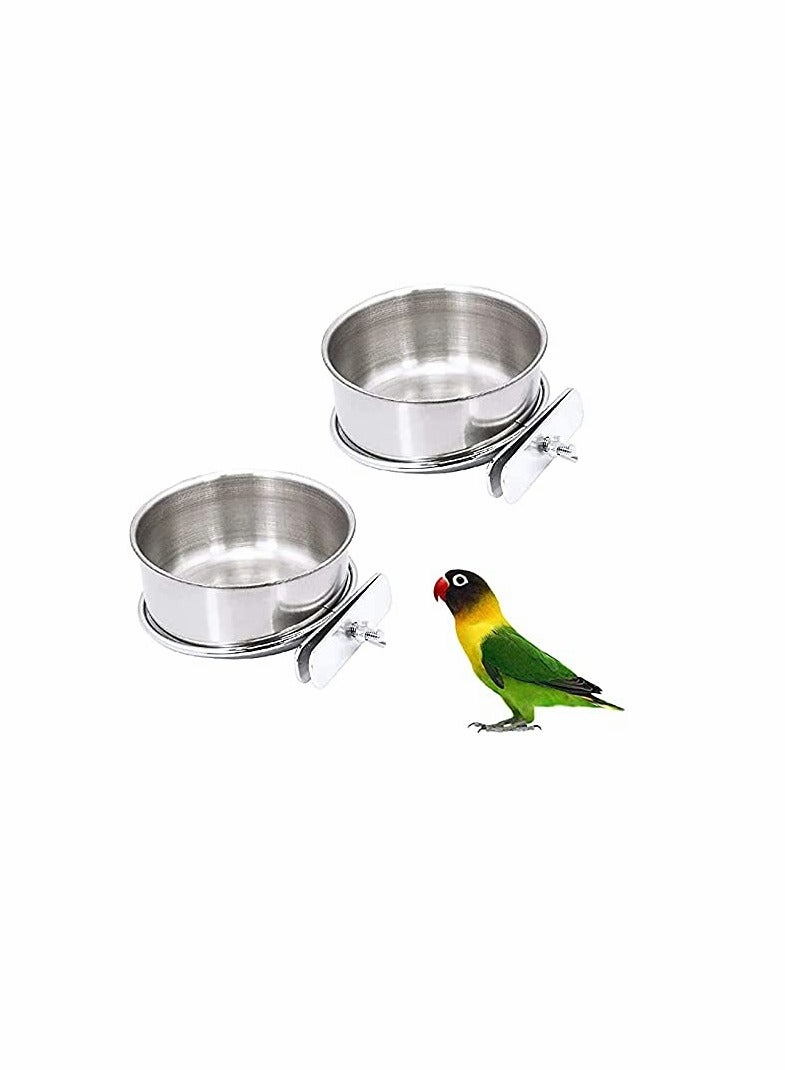 2 Pack Stainless Steel Bird Cage Feeder & Water Dispenser for Parrots, Macaws, and Small Pets - Ideal for Cockatiels and Budgerigars - Image 1