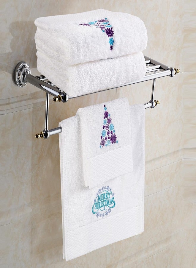 Quera 2 Pack Christmas Hand Towels Cotton Embroidered Premium Luxury Decor Bathroom Decorative Dish Towels Set for Drying, Cooking, Holiday Towels Gift Set 13.7'' x 29.5'', Blue Merry Christmas. - Image 2