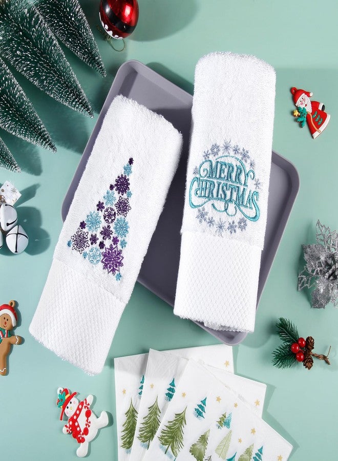 Quera 2 Pack Christmas Hand Towels Cotton Embroidered Premium Luxury Decor Bathroom Decorative Dish Towels Set for Drying, Cooking, Holiday Towels Gift Set 13.7'' x 29.5'', Blue Merry Christmas. - Image 3