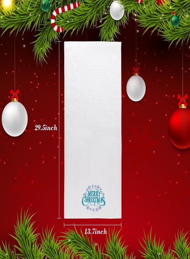 Quera 2 Pack Christmas Hand Towels Cotton Embroidered Premium Luxury Decor Bathroom Decorative Dish Towels Set for Drying, Cooking, Holiday Towels Gift Set 13.7'' x 29.5'', Blue Merry Christmas. - Image 4