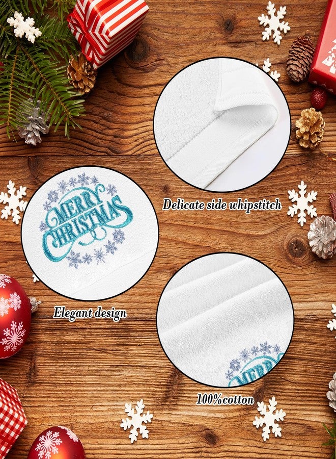 Quera 2 Pack Christmas Hand Towels Cotton Embroidered Premium Luxury Decor Bathroom Decorative Dish Towels Set for Drying, Cooking, Holiday Towels Gift Set 13.7'' x 29.5'', Blue Merry Christmas. - Image 5