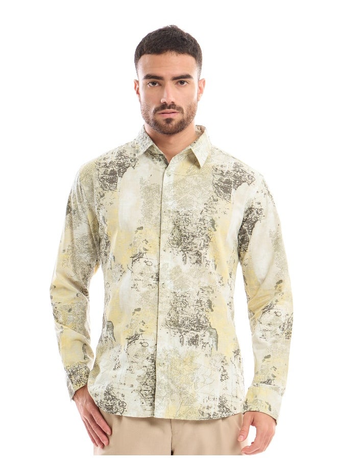 Beyoung White and Yellow Printed Cotton Shirt for Men  - Image 1