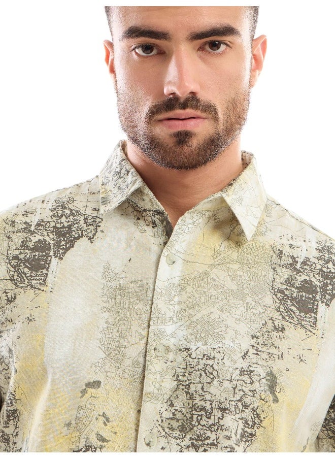 Beyoung White and Yellow Printed Cotton Shirt for Men  - Image 2