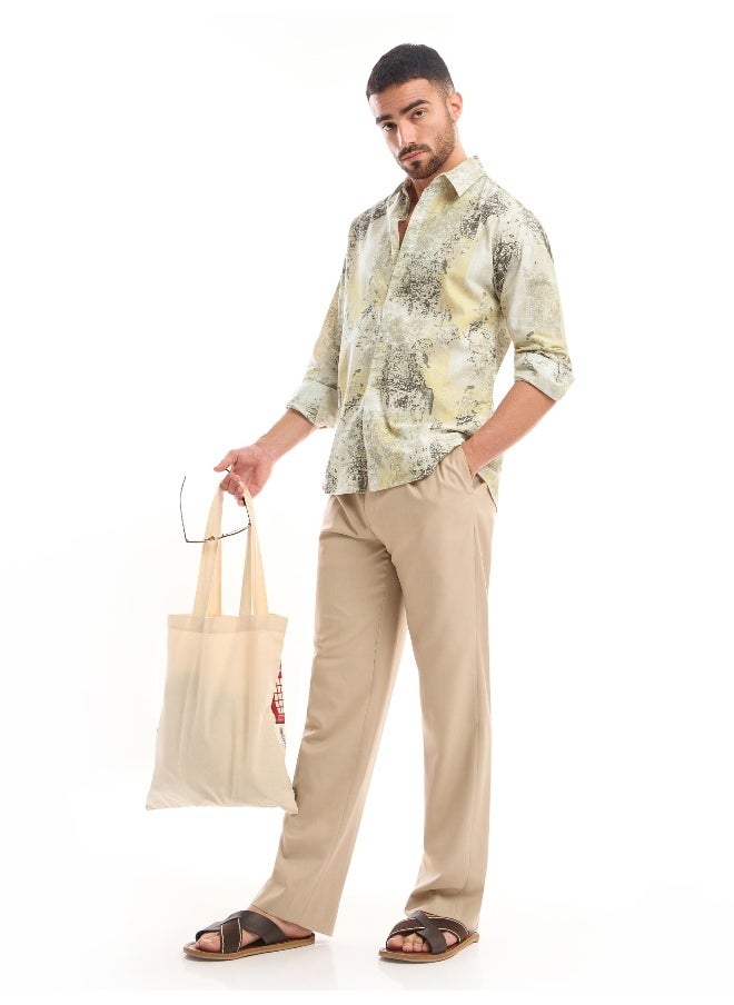 Beyoung White and Yellow Printed Cotton Shirt for Men  - Image 3