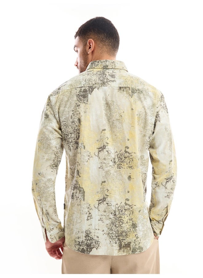 Beyoung White and Yellow Printed Cotton Shirt for Men  - Image 4