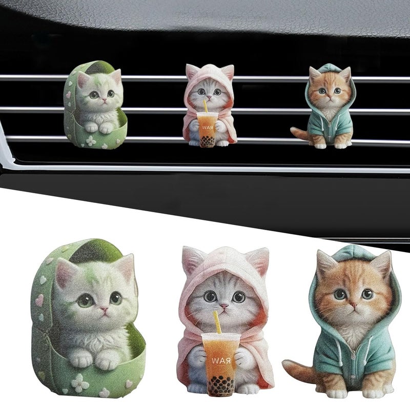 LHDOS 3PCS Cute Cat Car Air Vent Clips 2D Flat Acrylic Cartoon Kitty Car Air Conditioner Outlet Clip Auto Interior Decoration Accessories for Most Vehicles BluePinkGreen - Image 3