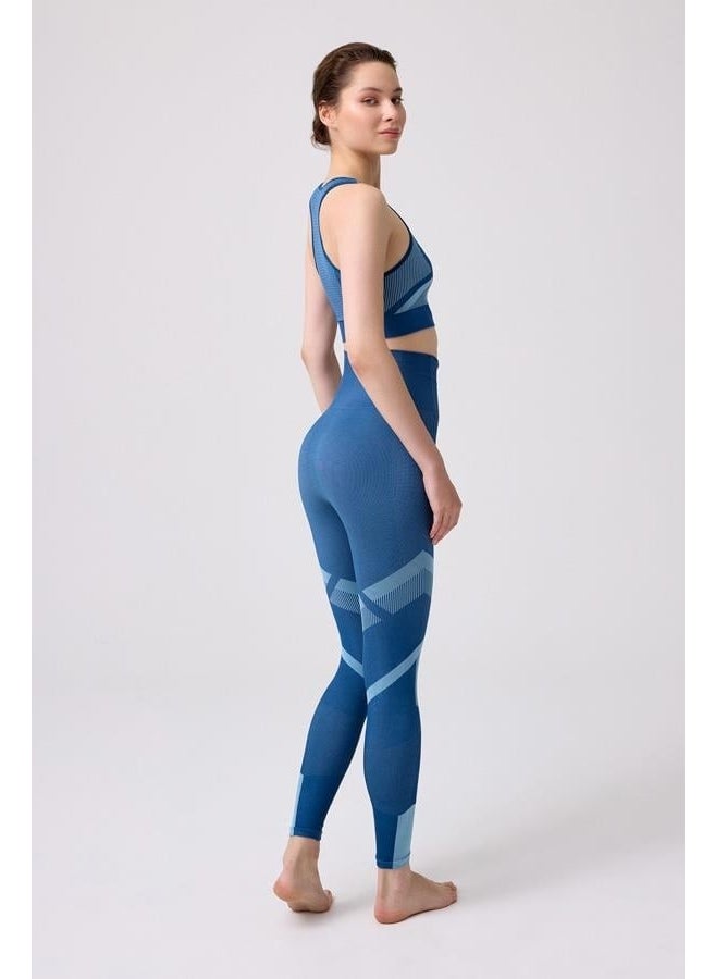 COTTONHILL - Seamless Blue Team Athlete High Waist Tights and Thick Strapless Underwire Crop Top Bustier - Image 1