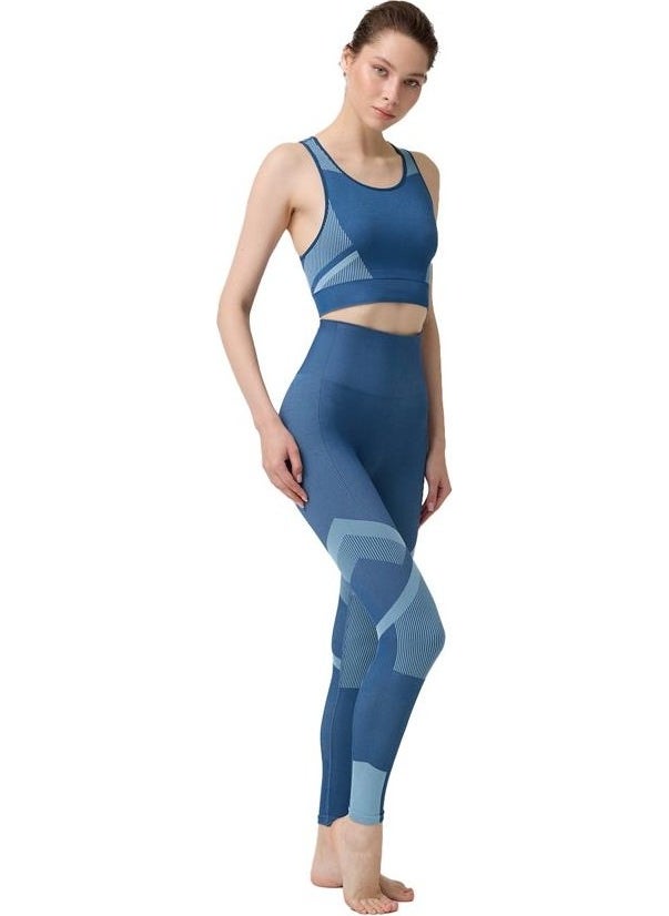 COTTONHILL - Seamless Blue Team Athlete High Waist Tights and Thick Strapless Underwire Crop Top Bustier - Image 1