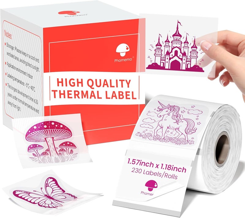phomemo Thermal Labels- Red On Clears Sticker Label For M110/M221/M220/M120/M200 Label Printer,1.57"X1.18"(40X30Mm),230 Labels/Roll, For Barcode/Address/Mailing/Logo/Business/Home Tag - Image 1