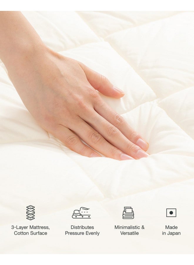 FULI FULI Japanese Futon Mattress, Foldable & Portable Floor Lounger Bed, Roll Up Sleeping Pad, Shikibuton, Made in Japan (White, Full XL)  - Image 2