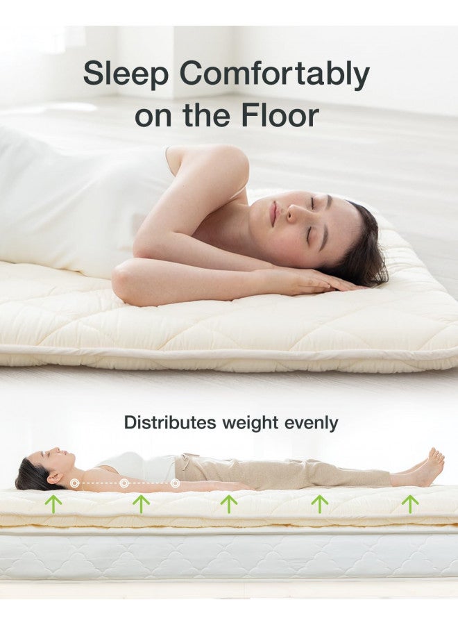FULI FULI Japanese Futon Mattress, Foldable & Portable Floor Lounger Bed, Roll Up Sleeping Pad, Shikibuton, Made in Japan (White, Full XL)  - Image 4