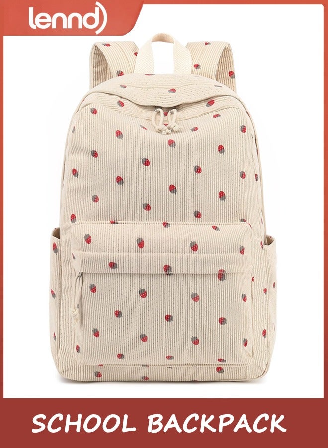 LENND School Backpack for Teen Girls, Bookbags Elementary High School Corduroy Laptop Bags Women Travel Daypacks - Image 1