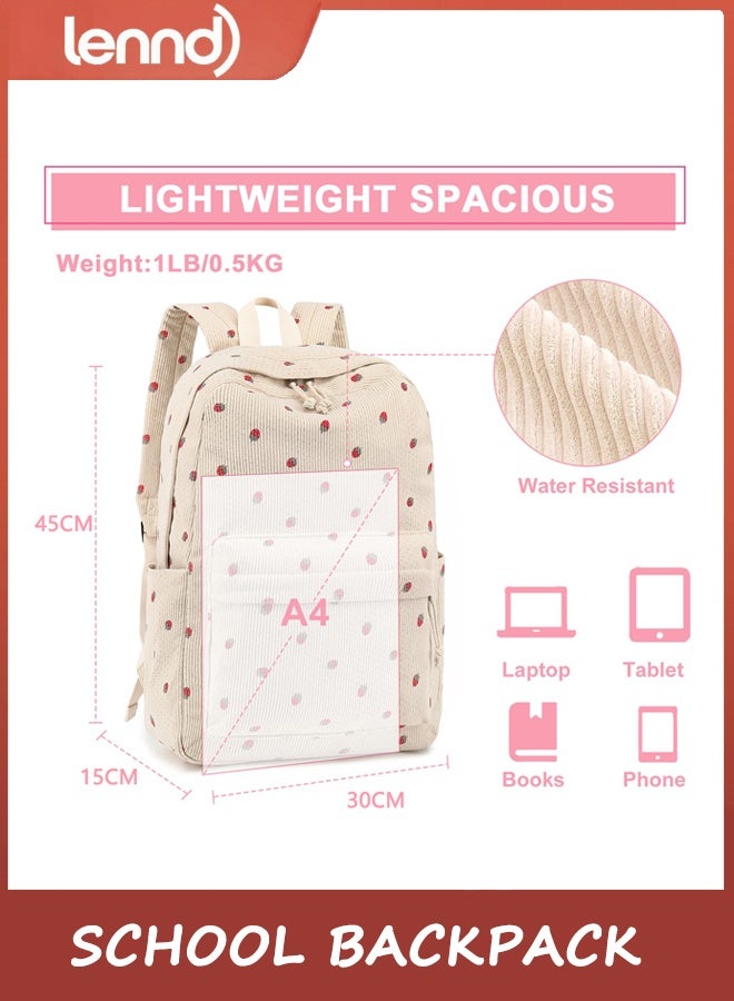 LENND School Backpack for Teen Girls, Bookbags Elementary High School Corduroy Laptop Bags Women Travel Daypacks - Image 3