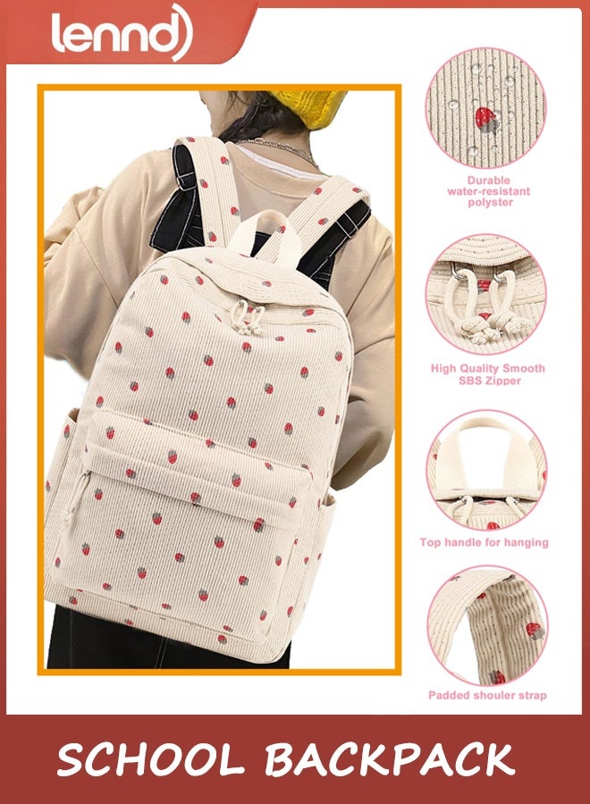 LENND School Backpack for Teen Girls, Bookbags Elementary High School Corduroy Laptop Bags Women Travel Daypacks - Image 2