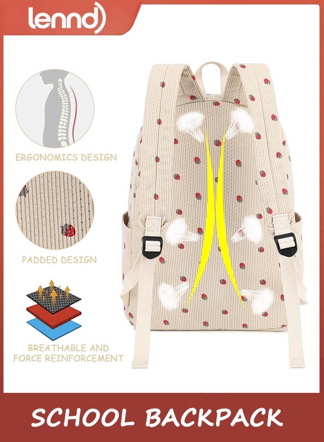 LENND School Backpack for Teen Girls, Bookbags Elementary High School Corduroy Laptop Bags Women Travel Daypacks - Image 4