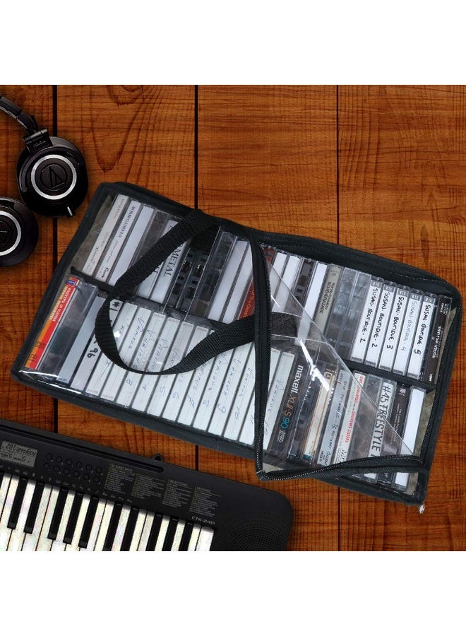 Evelots Cassette Tape Bag -See Thru Organizer Storage with Handles - Easy Carrying Case - No Dust or Moisture - Holds 100 Tapes with cases - Image 2