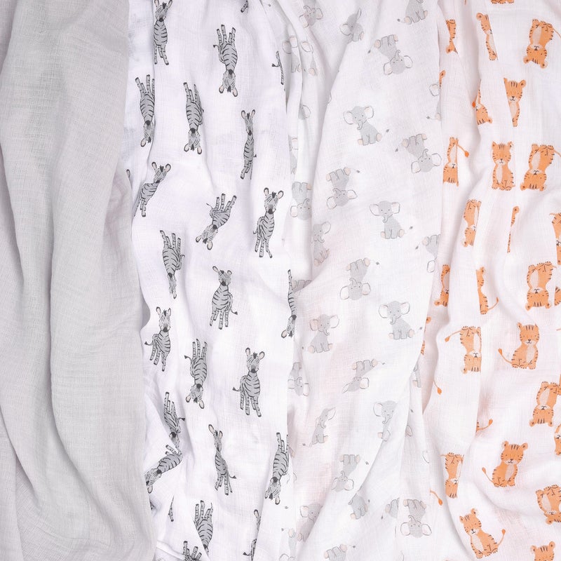 aden + anais Essentials Muslin Swaddle Blankets for Baby Girls and Boys, Newborn Receiving Blanket for Swaddling, 100% Cotton Baby Swaddle Wrap, 4 Pack, Safari Babes - Image 3
