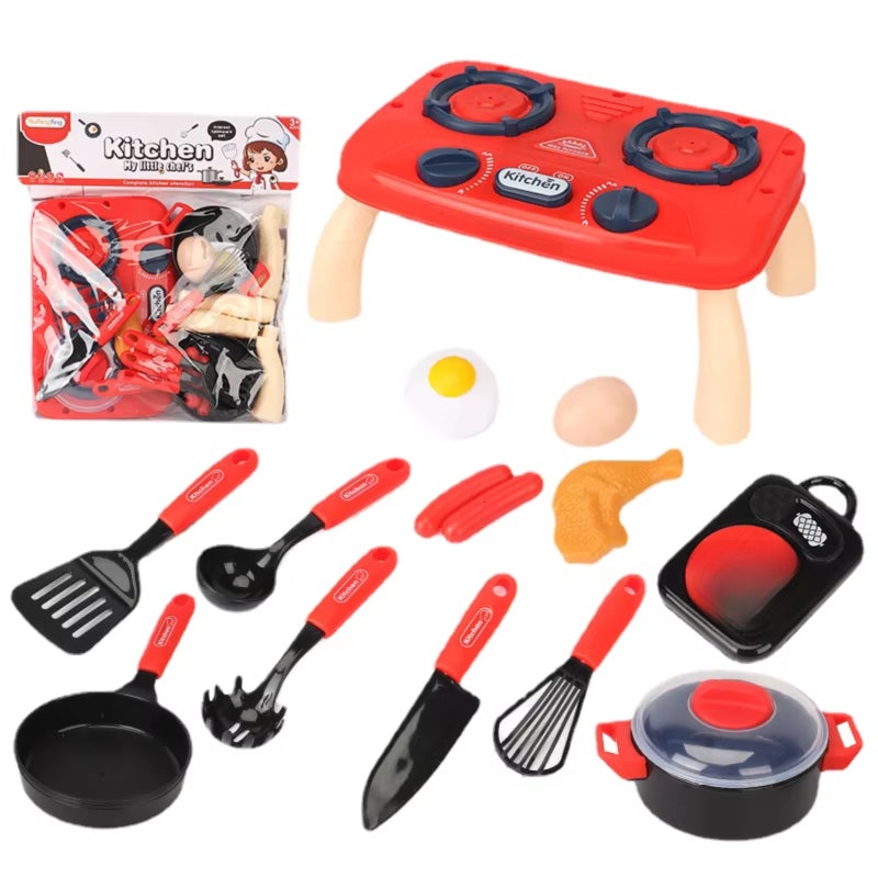 Children's play house toy, bagged red stove set (19PCS) - Image 1