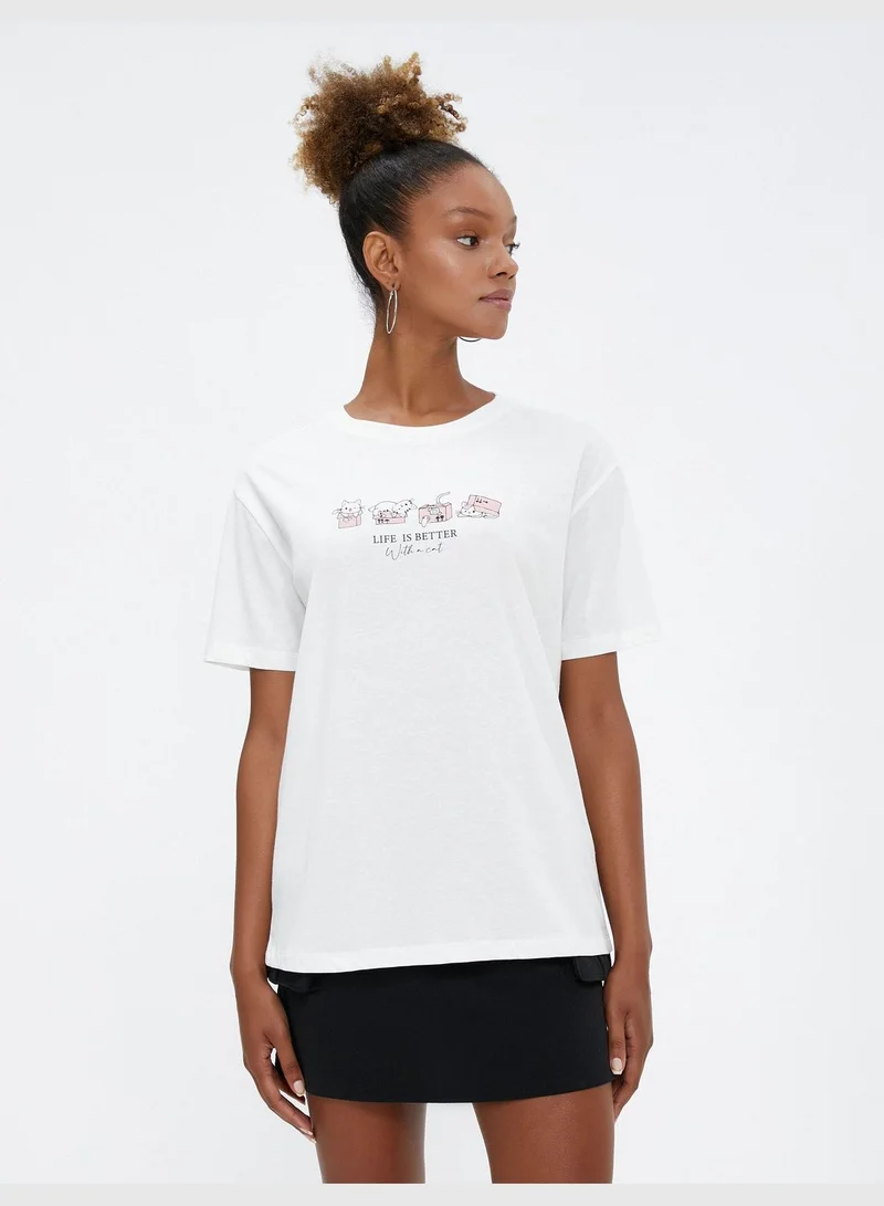 KOTON Printed Crew Neck Short Sleeve T-Shirt