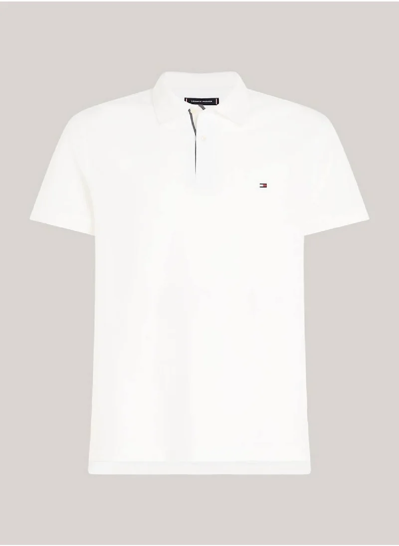 TOMMY HILFIGER Men's Tipped Placket Flag Embroidery Polo -  Pure cotton, White